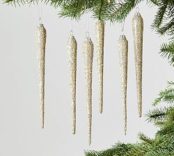 German Glitter Glass Icicle Ornaments - Set of 6