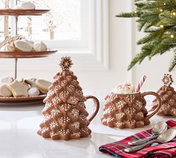 Gingerbread Tree Lidded Stoneware Mugs