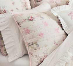 LoveShackFancy Floral Bow Patchwork Embroidered Quilted Sham