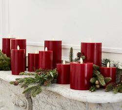 Premium Flickering Flameless Wax Pillar Candles - Red
