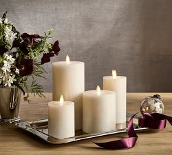 Premium Flickering Flameless Wax Pillar Candle - Salt Washed