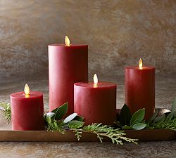 Premium Flickering Flameless Wax Pillar Candles - Red