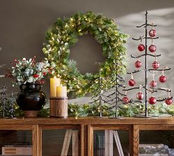 Lit Faux Eucalyptus and Pine Wreath &amp; Garland