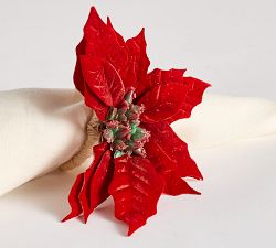 Velvet Poinsettia Napkin Rings - Set of 4