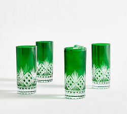 Open Box: Antique Cut Highball Glasses, Set of 4 - Green