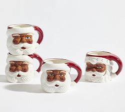 Open Box: Holiday Ceramic Mug, Santa Claus, Mixed Set of 4 - Dark Santa