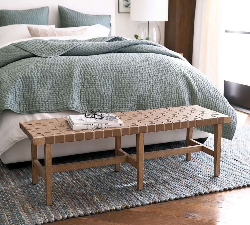 Fenton Woven Leather Bench (54.5") by Pottery Barn
