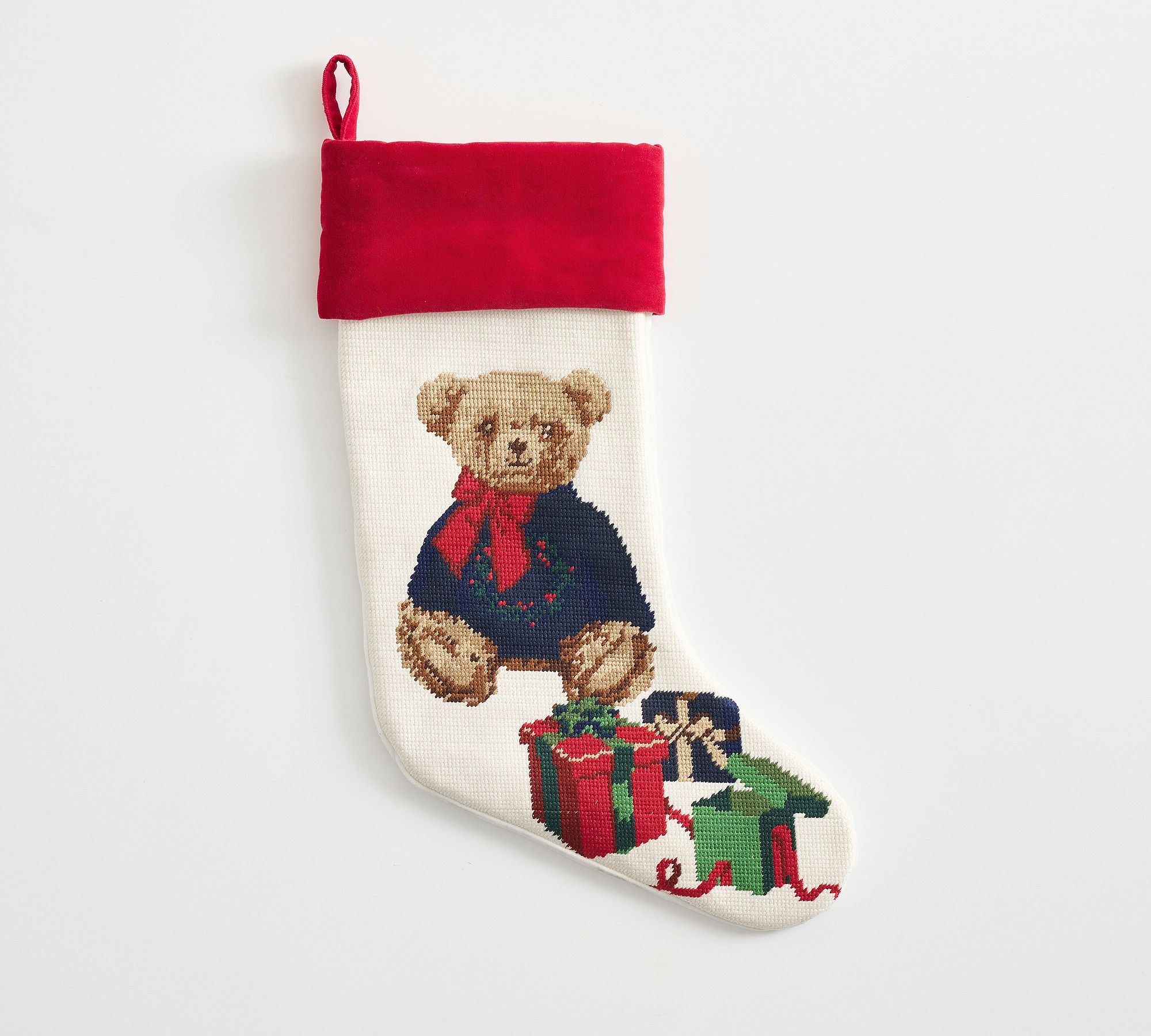 Bear with Bow Needle Point Stocking