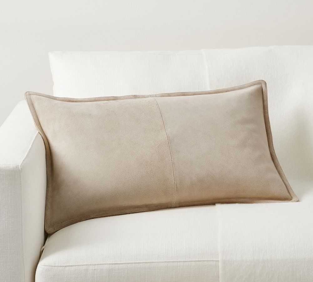Pieced Suede Lumbar Pillow Cover - 16 x 26", Stone