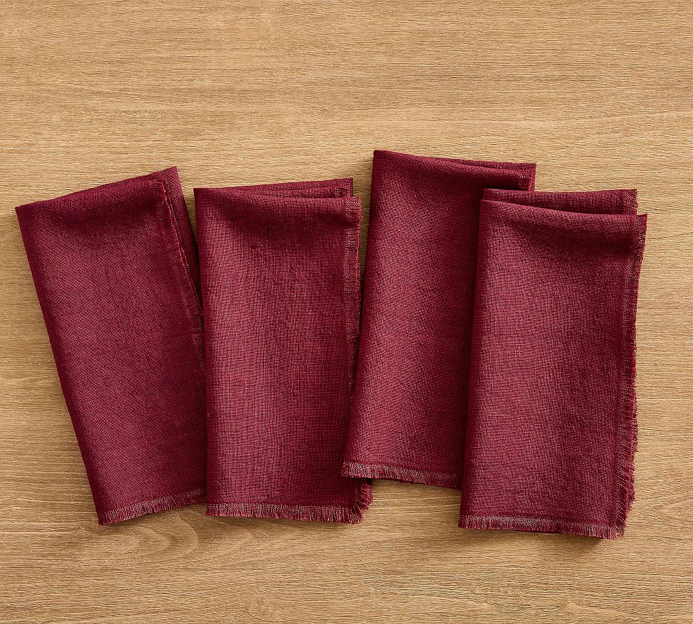 Frayed Oversized Linen Napkins - Set of 4 - Set of 4 - Cardinal
