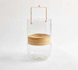 Palm Woven Rattan & Glass Hurricane Candle Holder - Thumbnail 3