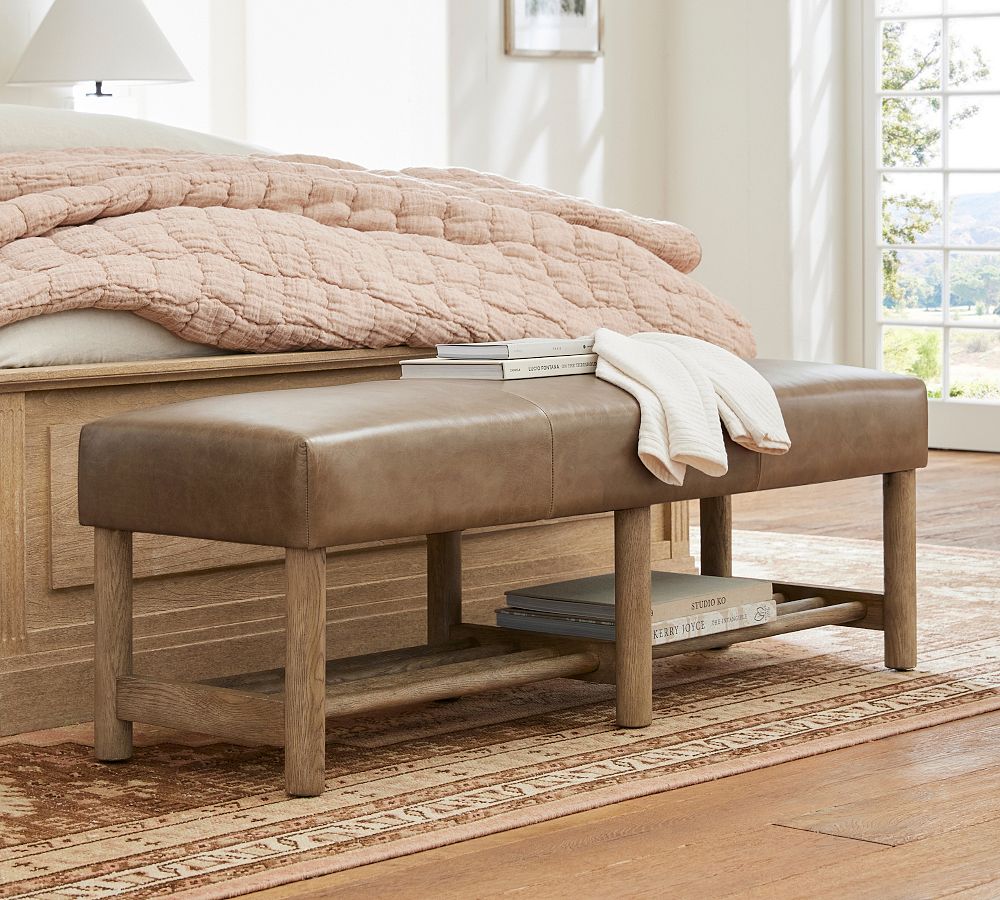 Clyde Leather Bench by Pottery Barn