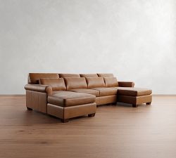 York Roll Arm Deep Seat Leather Double Chaise Sectional (116"-136")