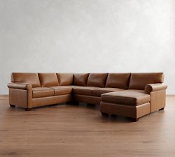 York Roll Arm Leather 4-Piece Chaise Sectional (121")