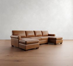 York Roll Arm Leather Double Chaise Sectional (116"-136")