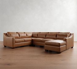 York Slope Arm Deep Seat Leather 4-Piece Chaise Sectional (125")
