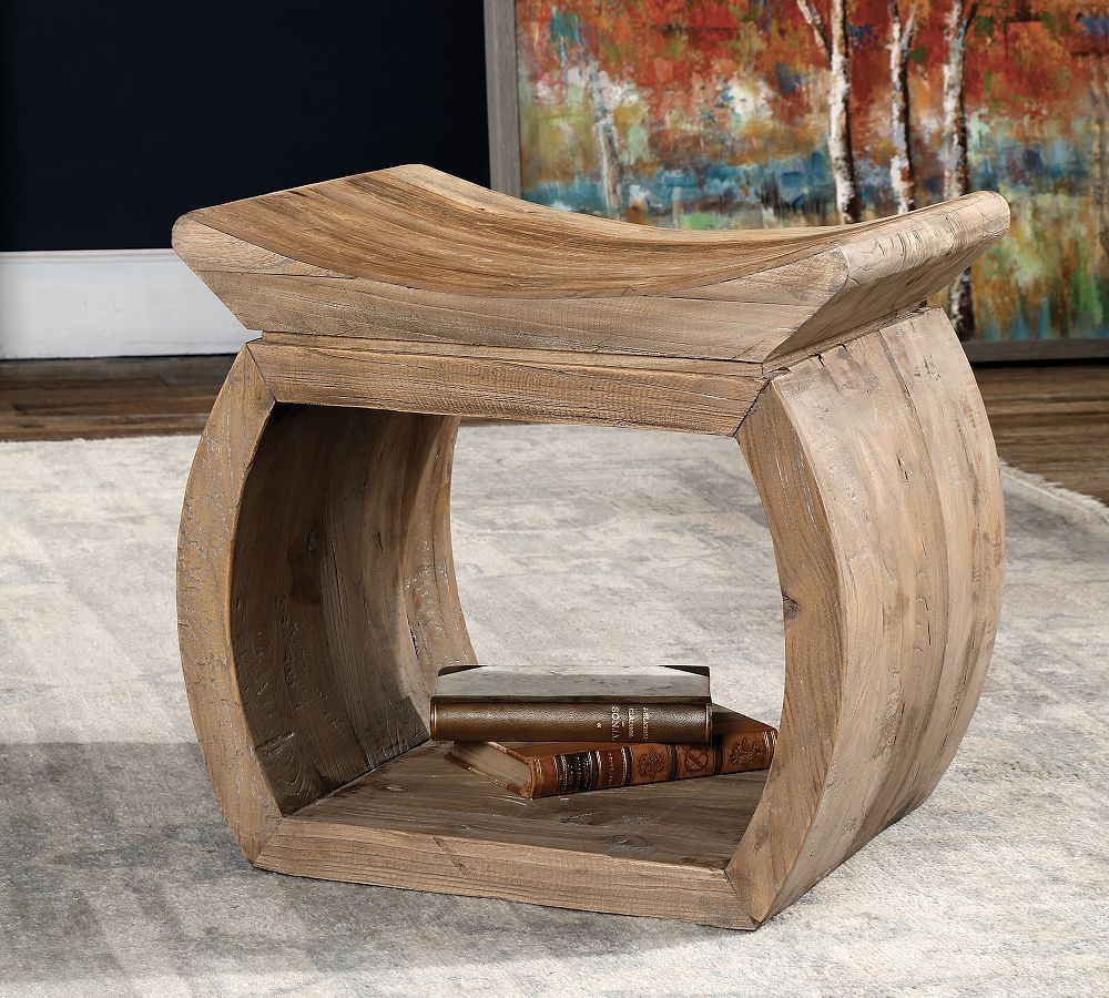 Monica Reclaimed Elm Wood Accent Stool by Pottery Barn