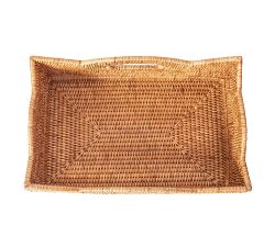 Tava Handwoven Rattan Scallop Tray with Handles