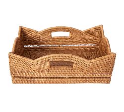 Tava Handwoven Rattan Scallop Tray with Handles