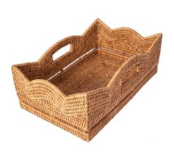 Tava Handwoven Rattan Scallop Tray with Handles
