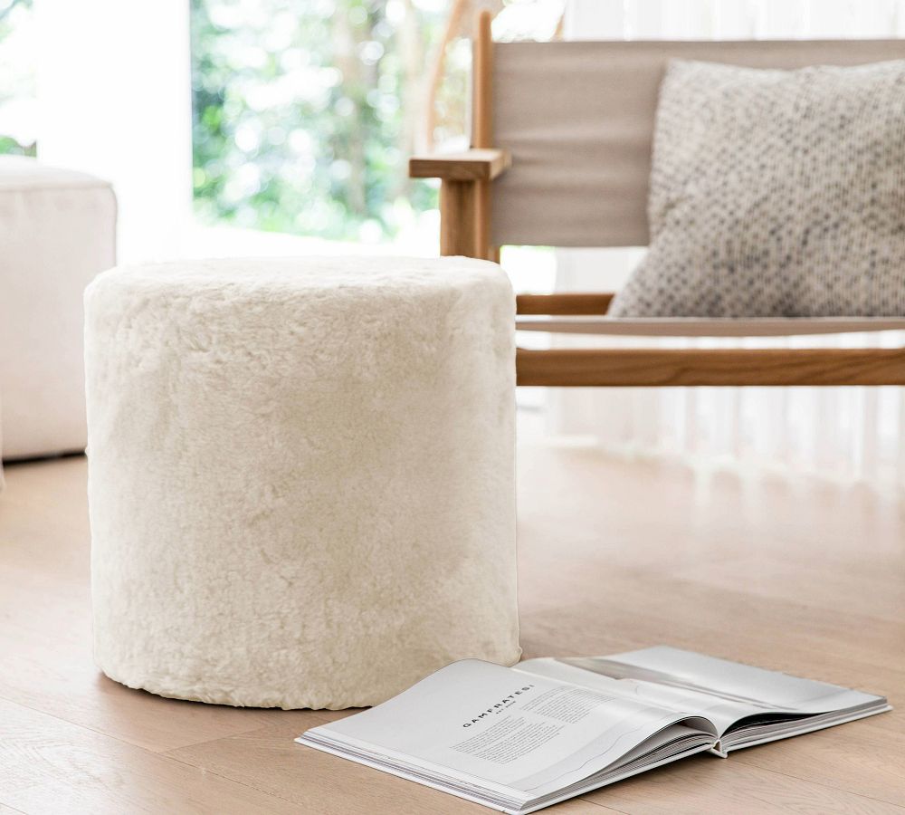 Bela Shortwool Sheepskin Pouf by Pottery Barn