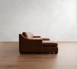 York Slope Arm Leather Double Chaise Sectional (112"-132")