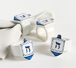 Dreidel Stoneware Napkin Rings - Set of 4