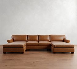 York Roll Arm Leather Double Chaise Sectional (116"-136")