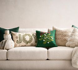 Joy Wreath Embroidered Lumbar Pillow