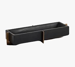 Open Box: Bellem Handcrafted Marble Tray on Brass Stand, Rectangle - Black