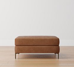 Open Box: Jake Leather Ottoman - Mason Pebble Caramel, Bronze Finish