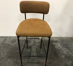 Open Box: Maison Leather Bar Stool, Bar Height - Nubuck Caramel, Antique Bronze Legs