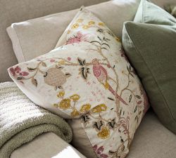 Vintage Islands Tropical Bird Embroidered Pillow