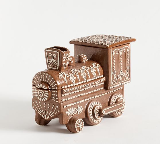 Gingerbread Train Holiday Cookie Jars | Pottery Barn