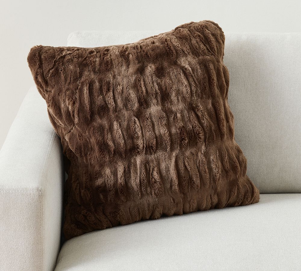 Faux Fur Ruched Pillow - 20", Mocha