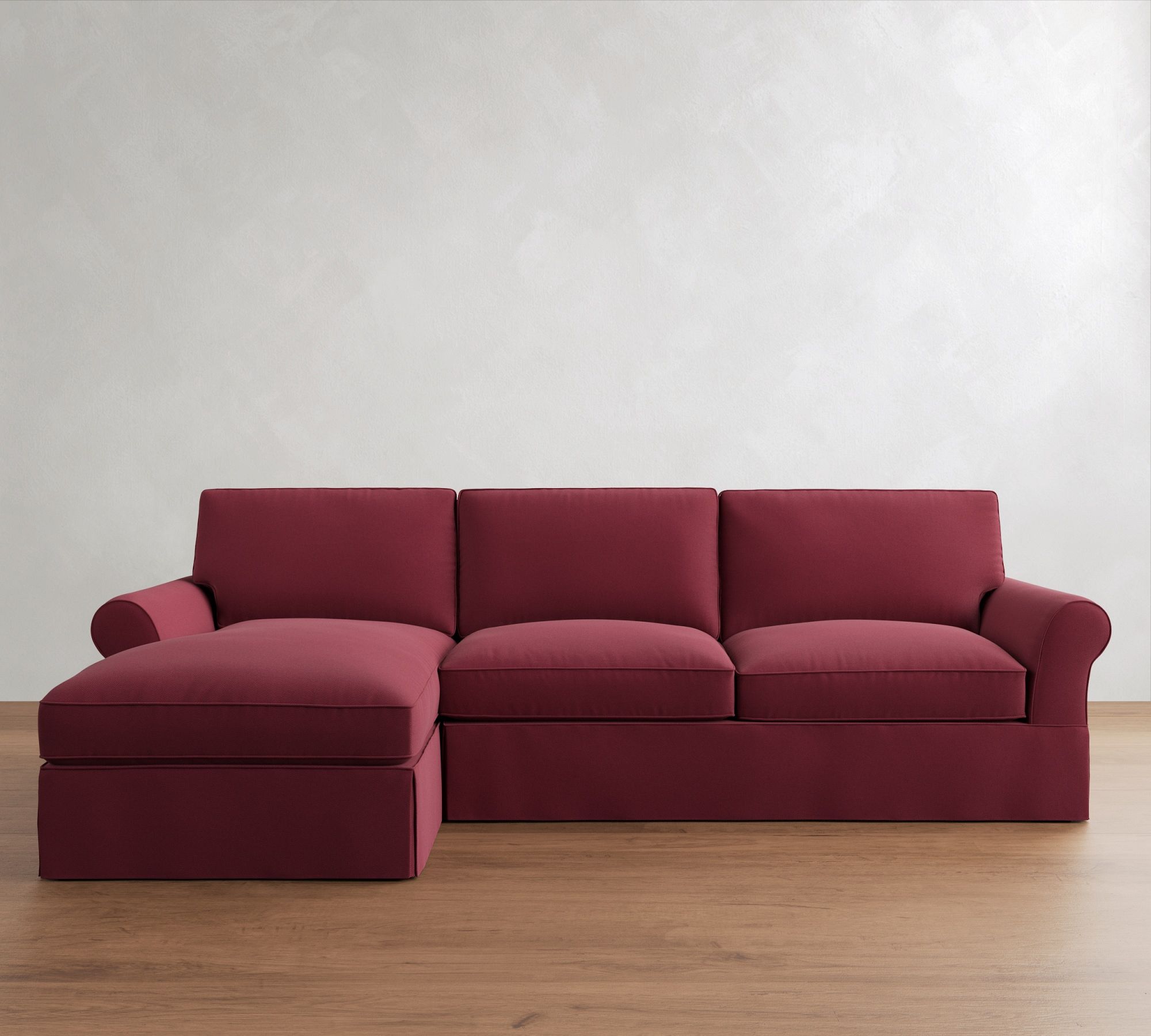 PB Comfort Roll Arm Slipcovered Chaise Sleeper Sectional (112")