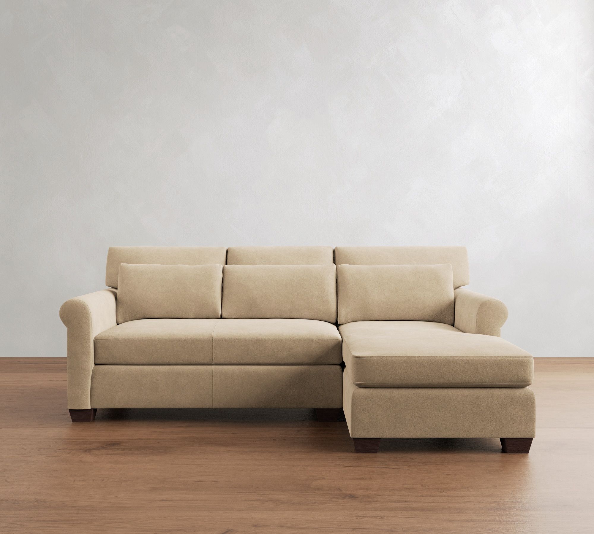 York Roll Arm Deep Seat Leather Chaise Sectional (91"&ndash;121") - thumbnail 3