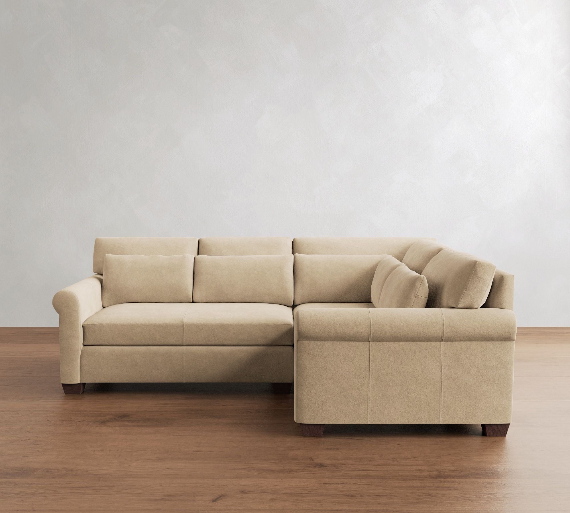 York Roll Arm Deep Seat Leather 3-Piece Sectional (102")