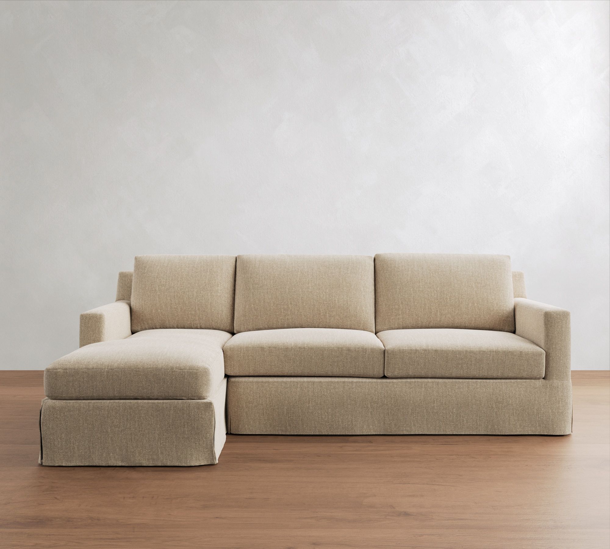 York Square Arm Slipcovered Chaise Sleeper Sectional (99")