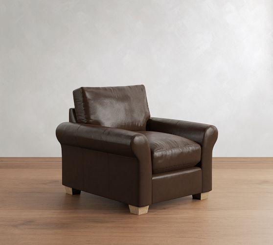 PB Comfort Modern Roll Arm Leather Chair by Pottery Barn