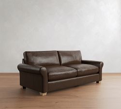 PB Comfort Modern Roll Arm Leather Sofa (67"&ndash;121")