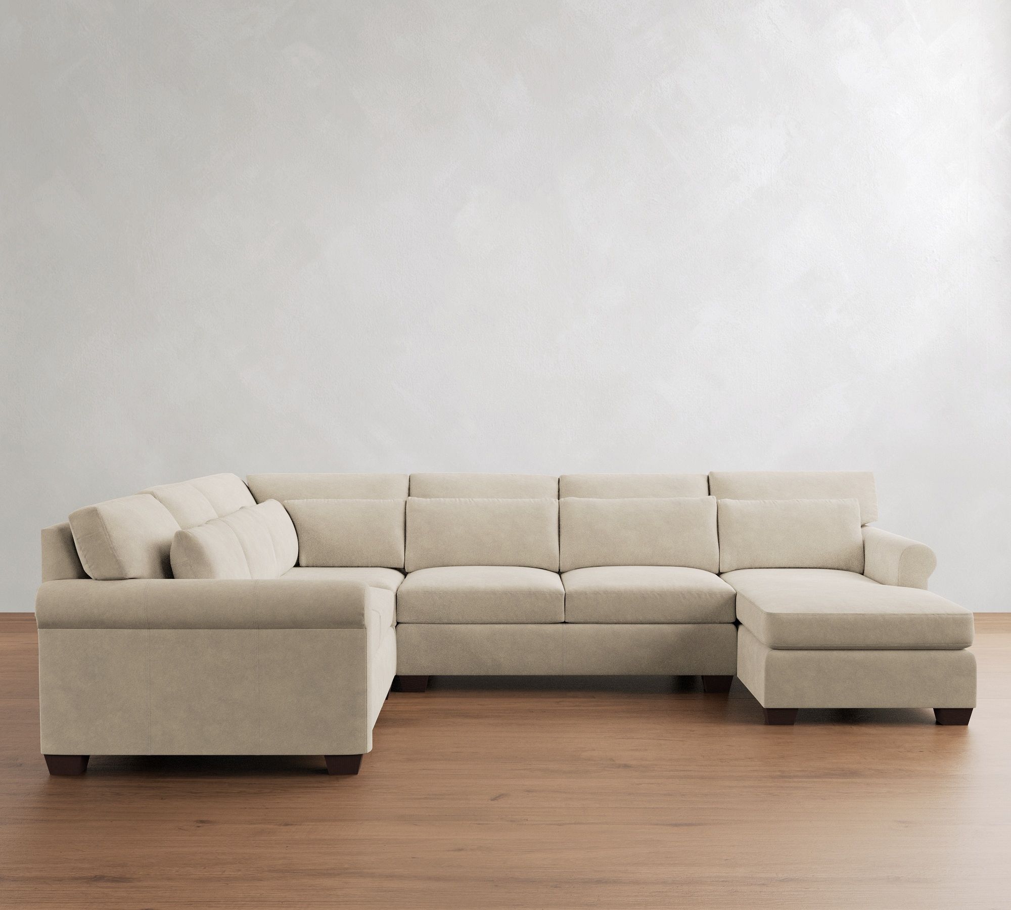 York Roll Arm Deep Seat Leather 4-Piece Chaise Sectional (127")