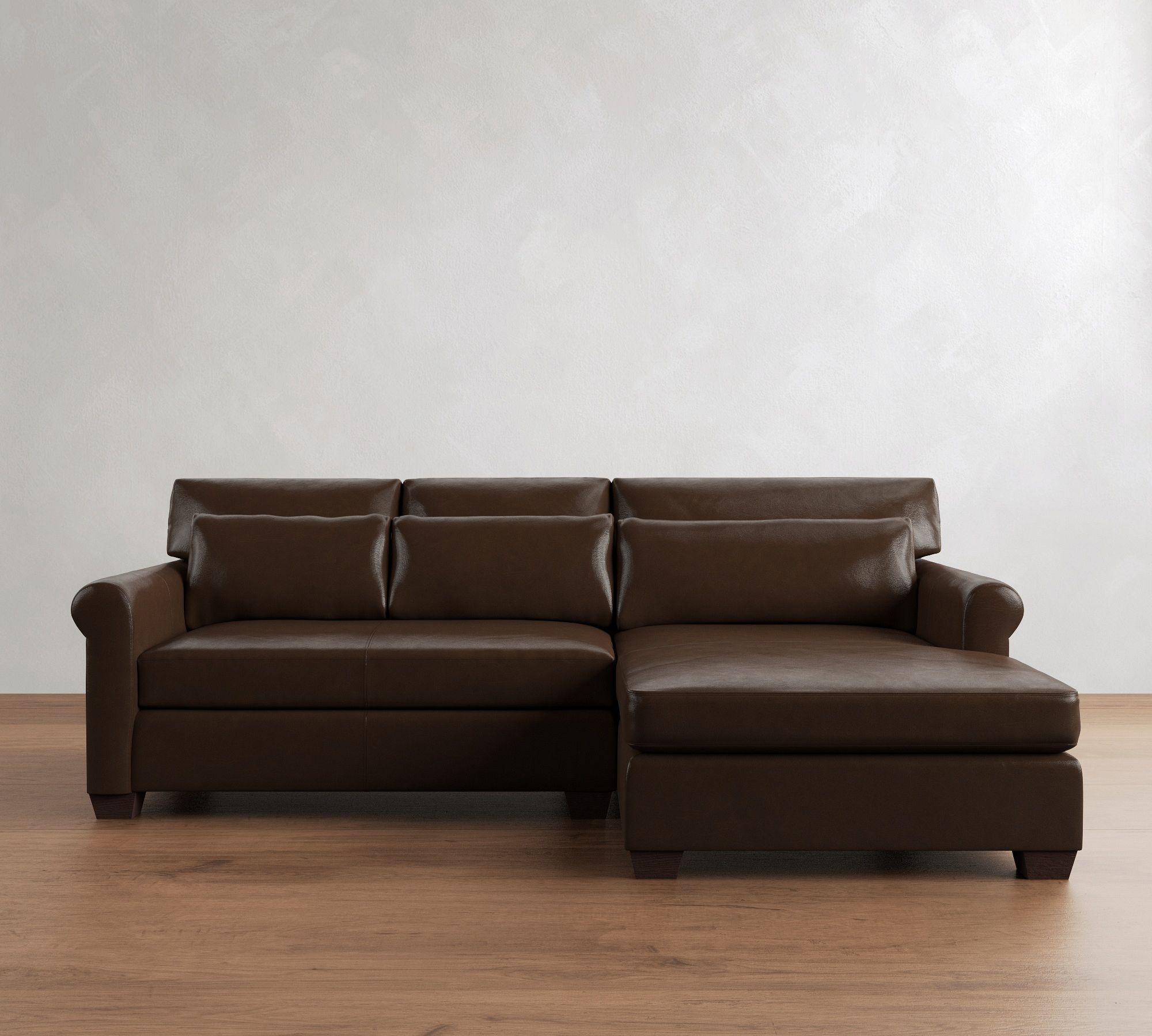 York Roll Arm Deep Seat Leather Chaise Sectional (91"&ndash;121") - thumbnail 6