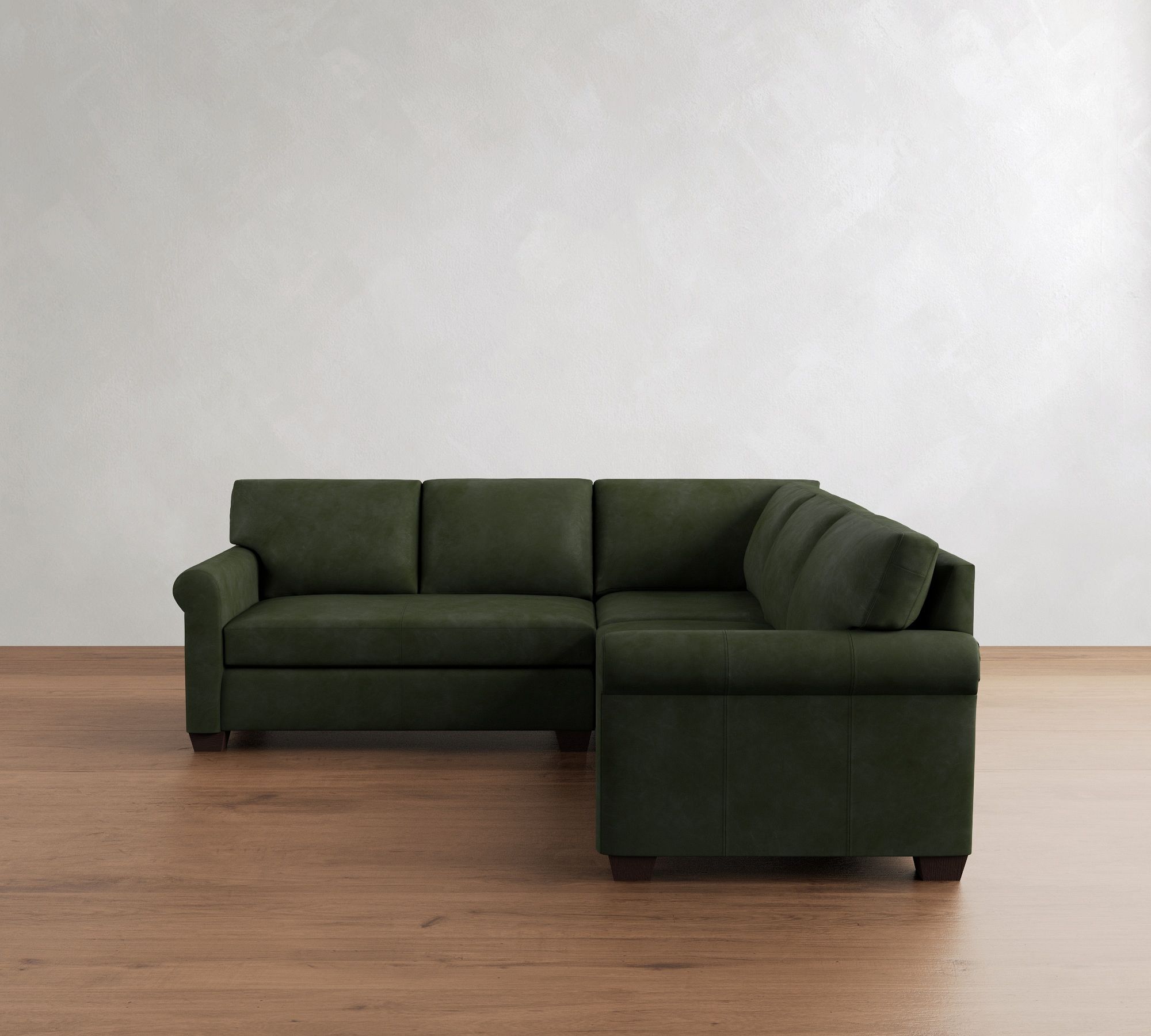 York Roll Arm Leather 3-Piece L-Shaped Sectional (96")
