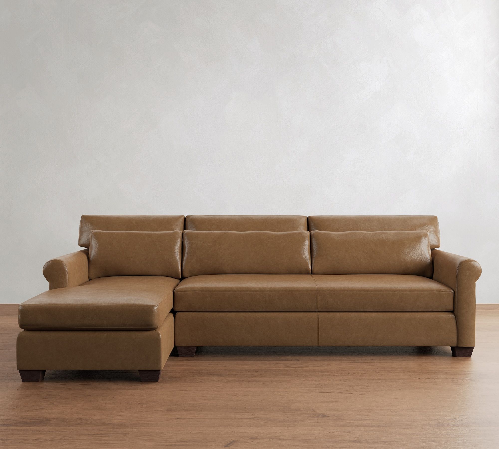 York Roll Arm Deep Seat Leather Chaise Sectional (91"&ndash;121") - thumbnail 2
