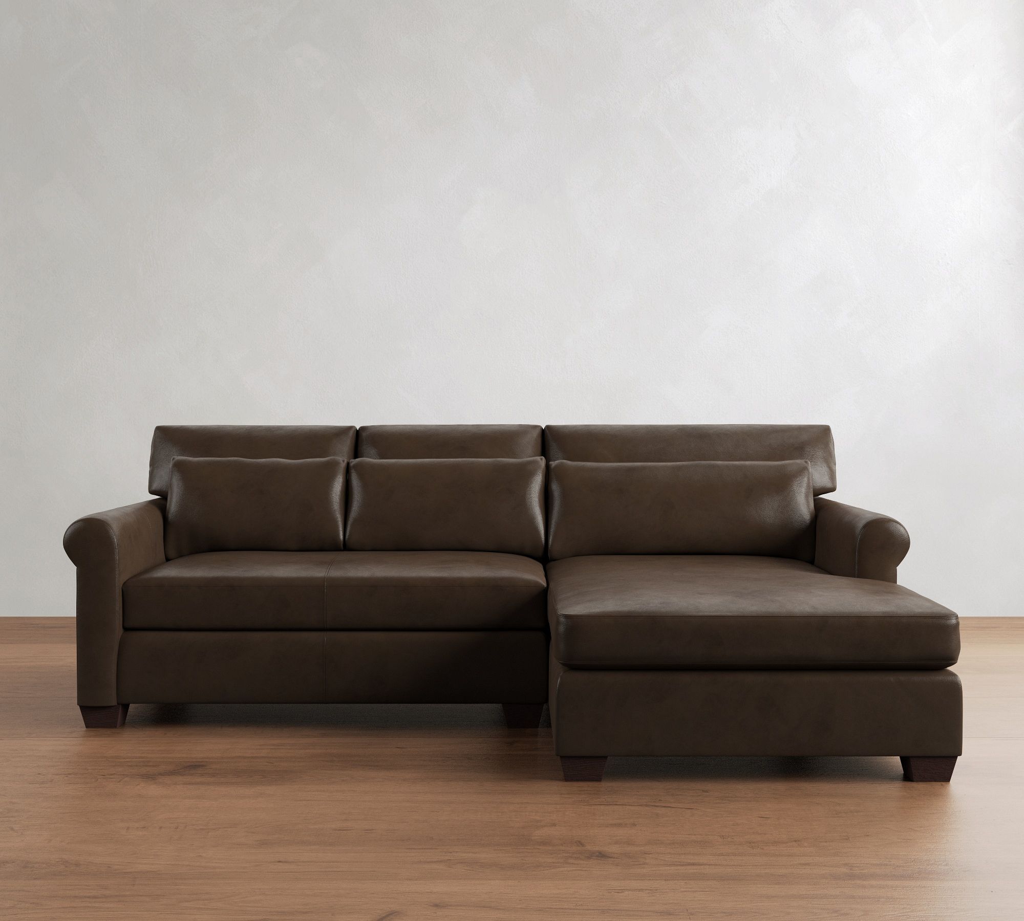York Roll Arm Deep Seat Leather Chaise Sectional (91"&ndash;121") - thumbnail 7