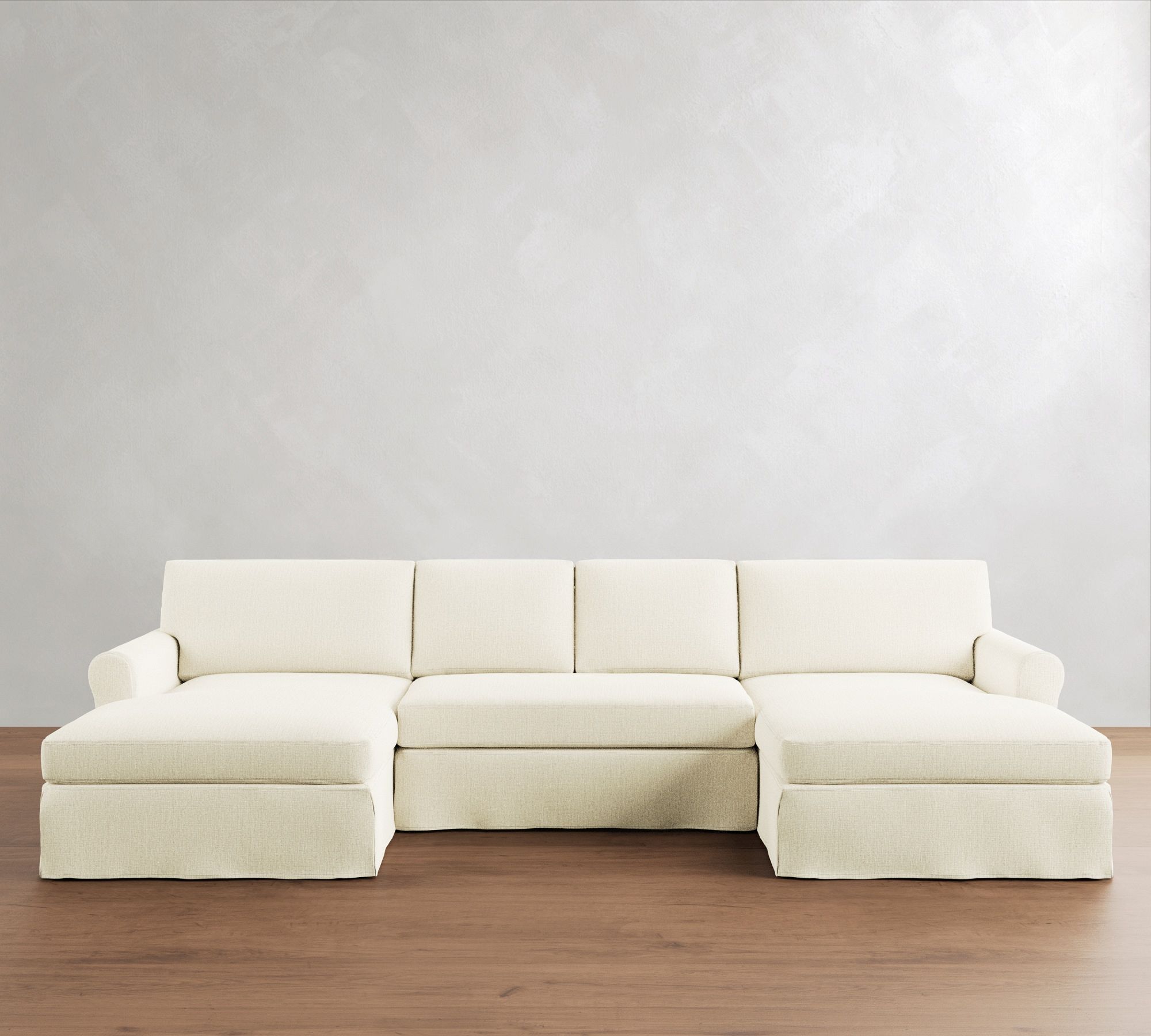 York Roll Arm Slipcovered Double Chaise Sectional (109"&ndash;128")