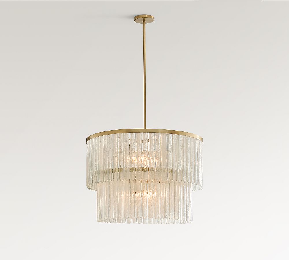Kiara Tiered Glass Round Chandelier (24"-30") - Vintage Brass, Large