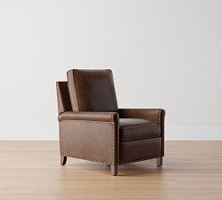 Open Box: Tyler Roll Arm Leather Tall Recliner with Nailheads (41") - Down Blend Wrapped Cushions, Statesville Molasses, Espresso Finish