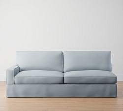 Open Box: PB Comfort Square Arm Left Sofa Slipcover Only, Box Edge - Performance Brushed Heathered Weave Chambray